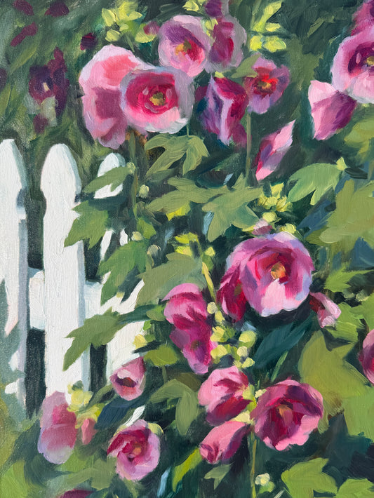 Fenceline Hollyhocks